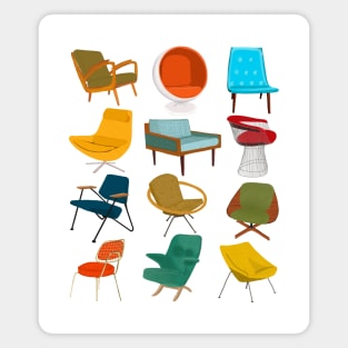 Mid Century Modern Colorful Chairs (vertical) Magnet